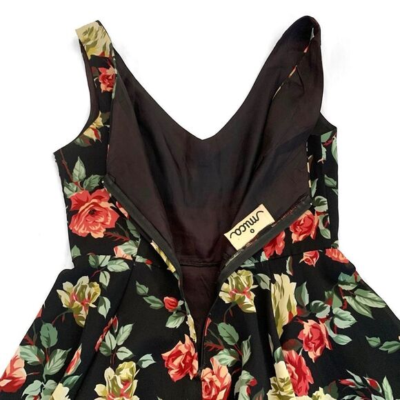 Vintage Mica Dark Floral Chiffon Mini Dress - Picture 6 of 8